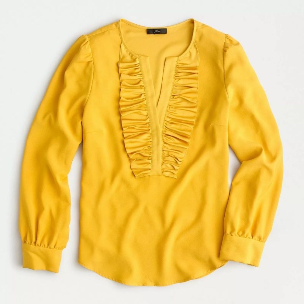 J Crew Mustard Yellow Ruffle Front Blouse
